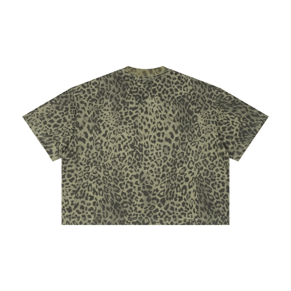 Green leopard print t-shirt on a white background