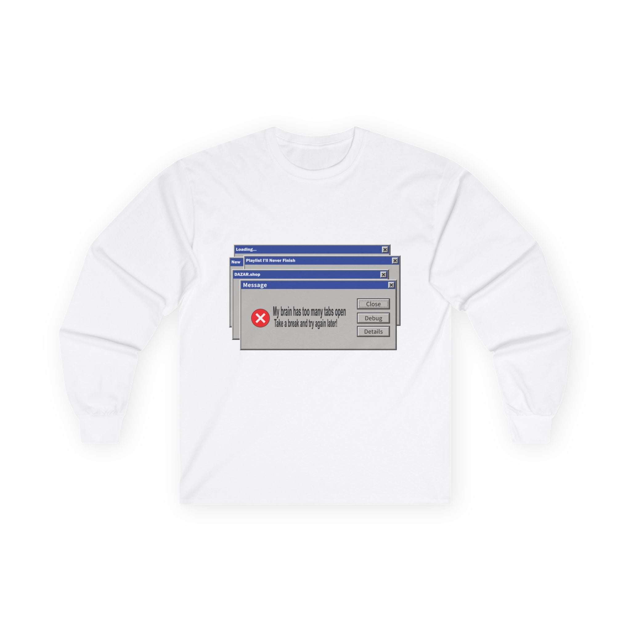 Long Sleeve Tee — Retro Error Window Graphic DAZAR