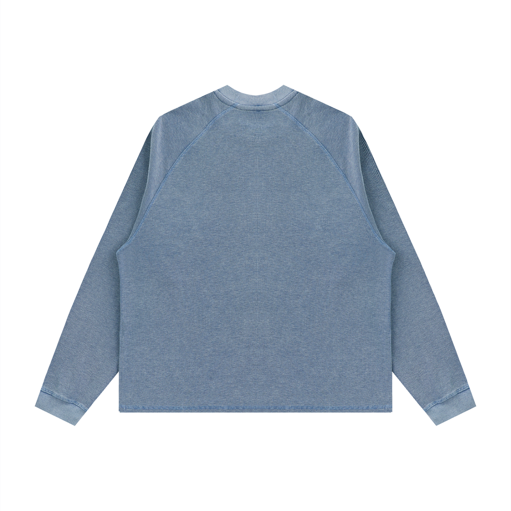 Blue long-sleeve shirt on a white background