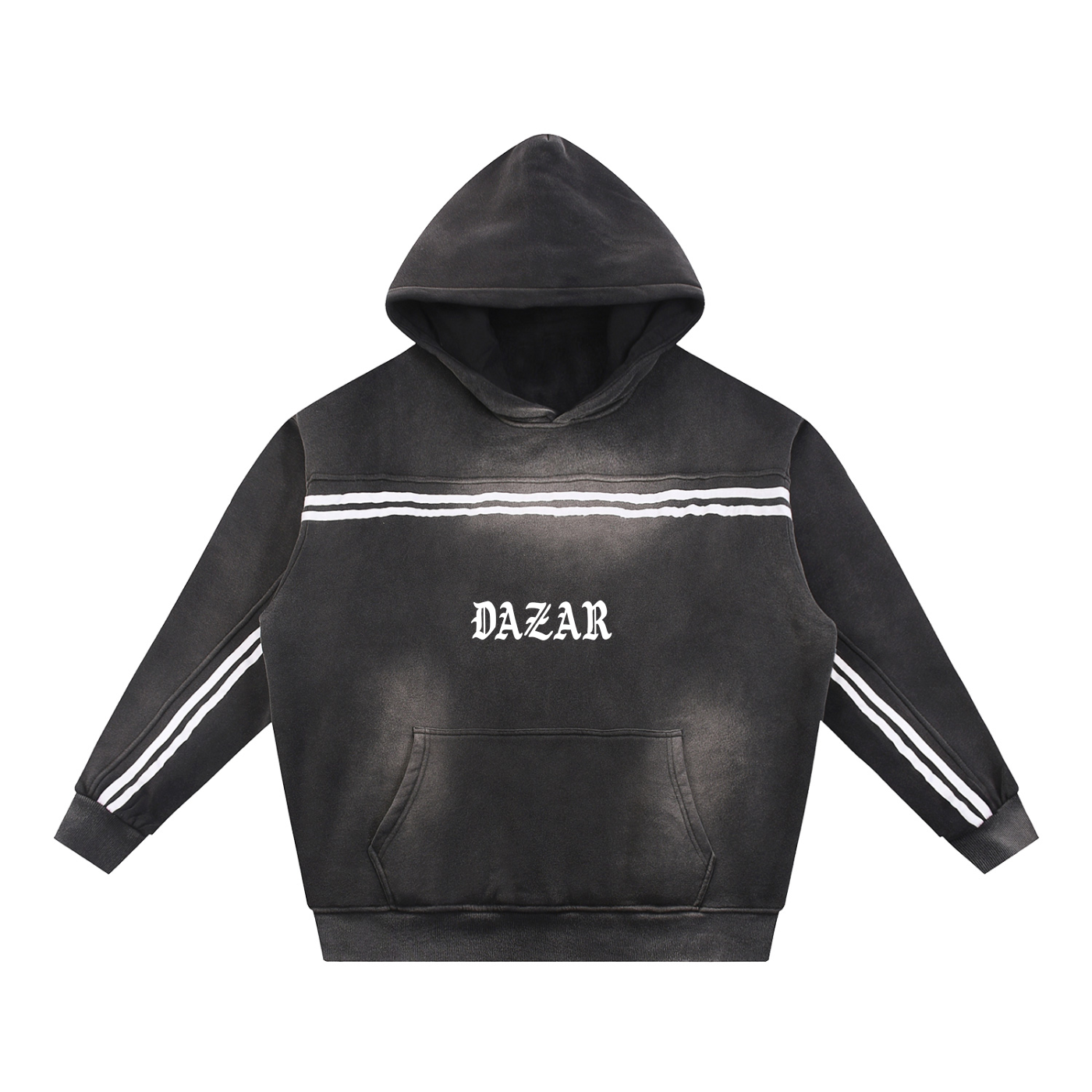 Black hoodie with white stripes on a white background