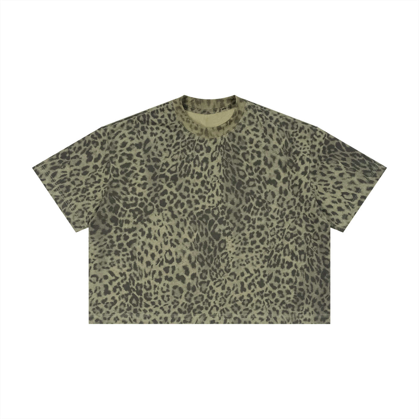 Green leopard print t-shirt on a white background