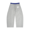 Gray sweatpants with blue waistband on a white background