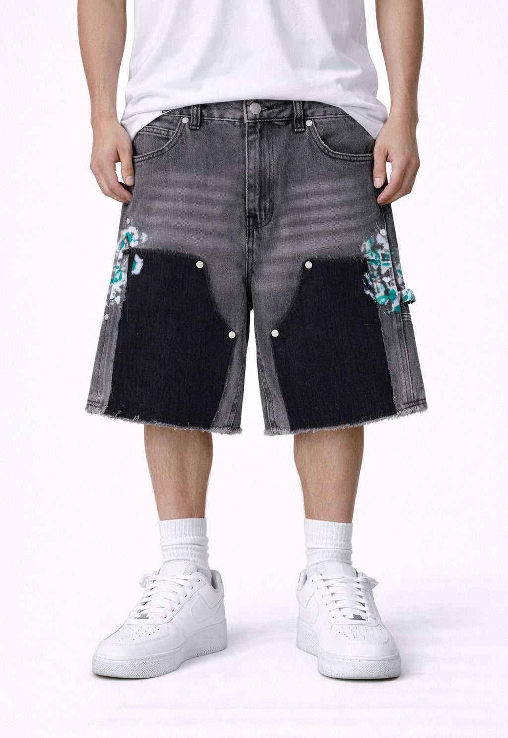 GREY SPLIT PAINTERS SHORTS DAZAR