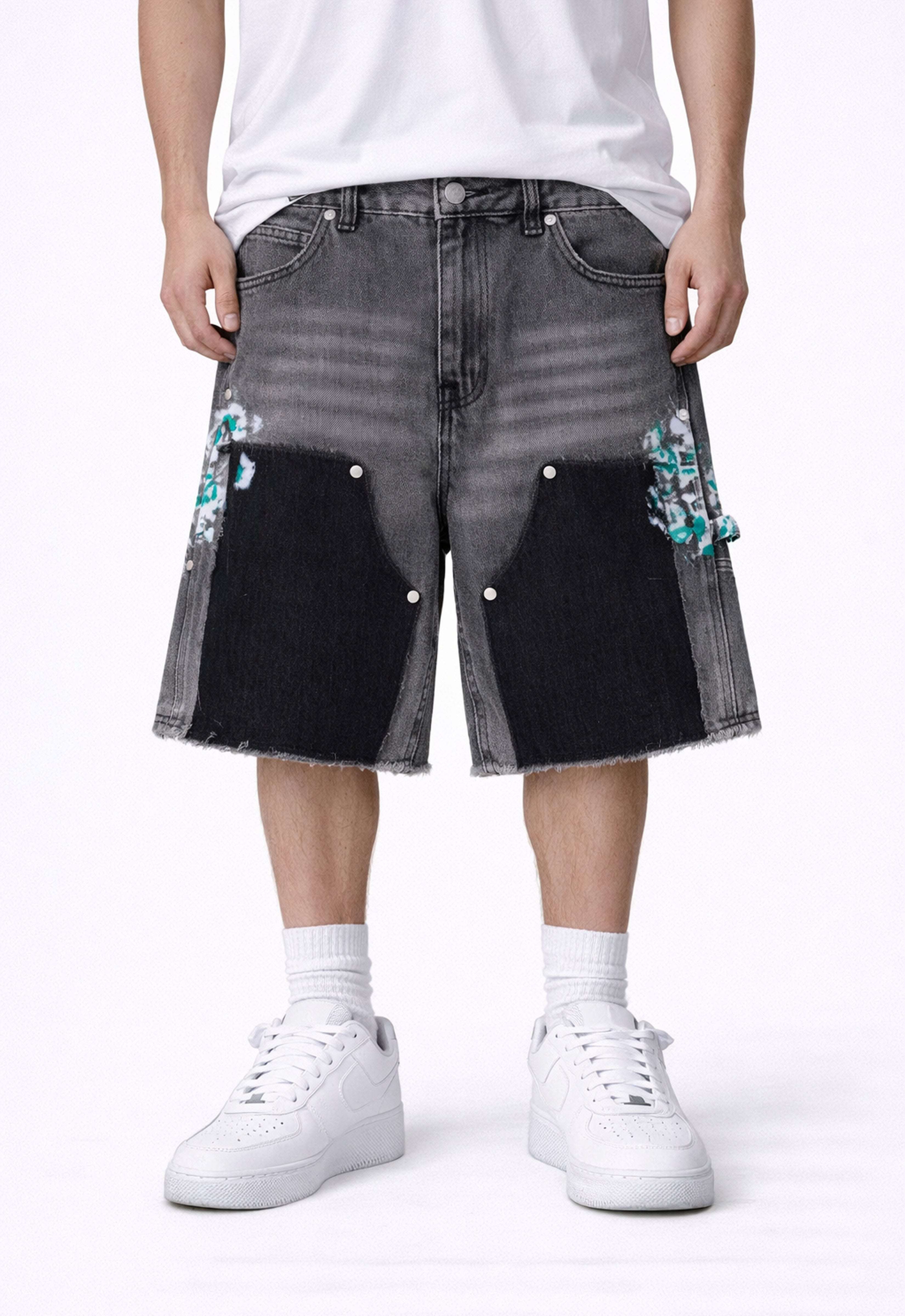 GREY SPLIT PAINTERS SHORTS DAZAR
