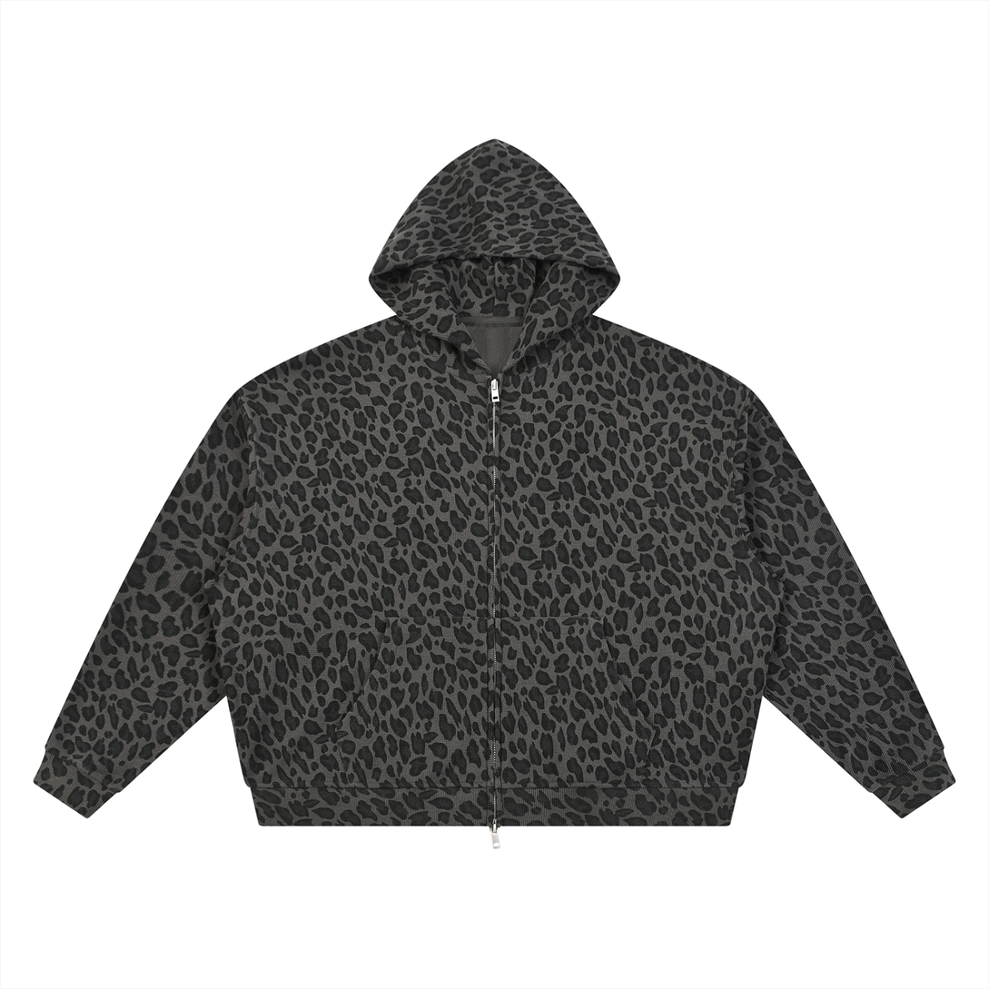 Gray leopard print hoodie on a white background