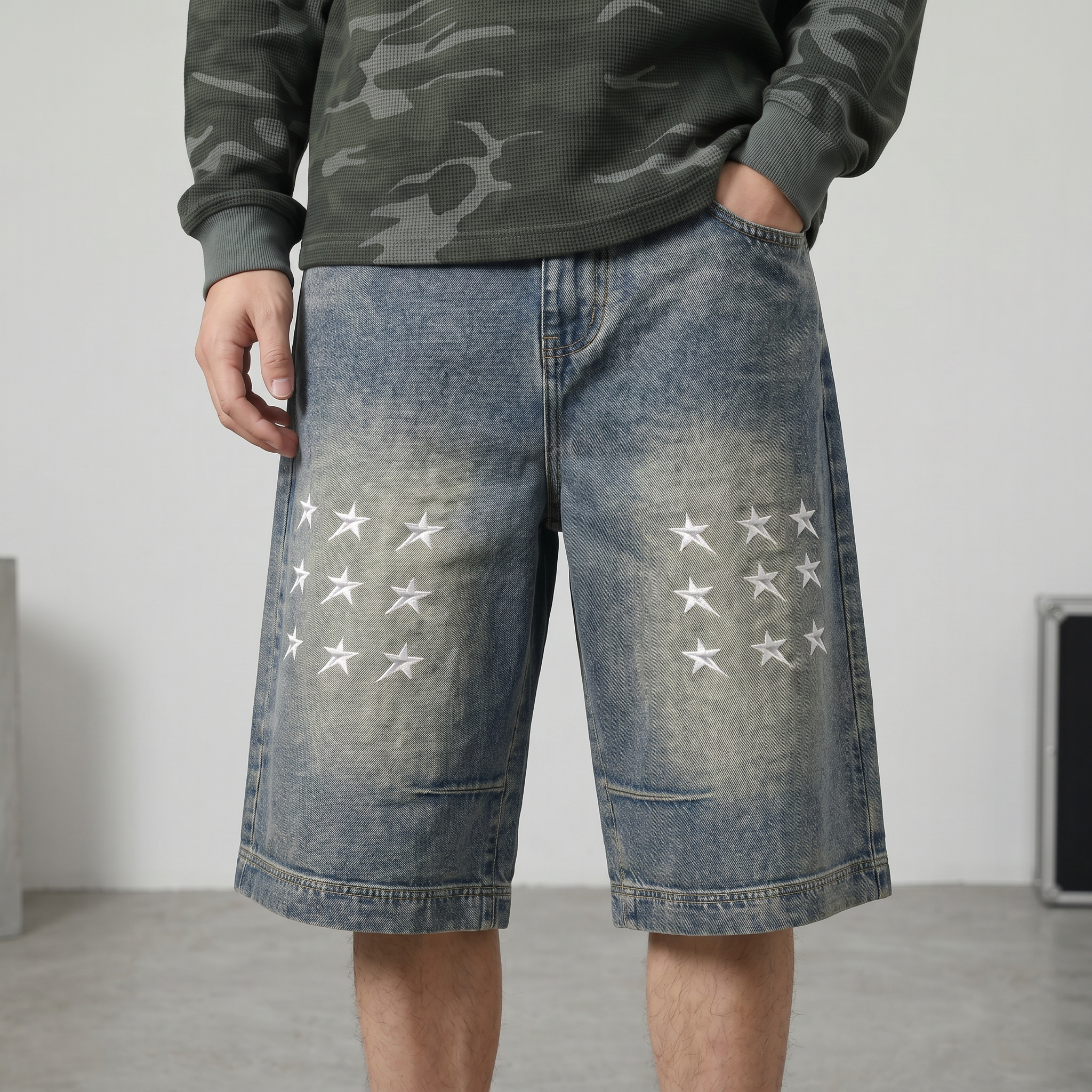 Vintage Wash Baggy Denim Shorts