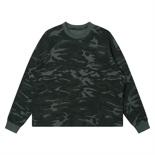 Black camouflage long-sleeve shirt on a white background