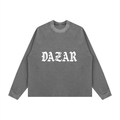 Gray sweatshirt with 'DAZAR' text on a white background