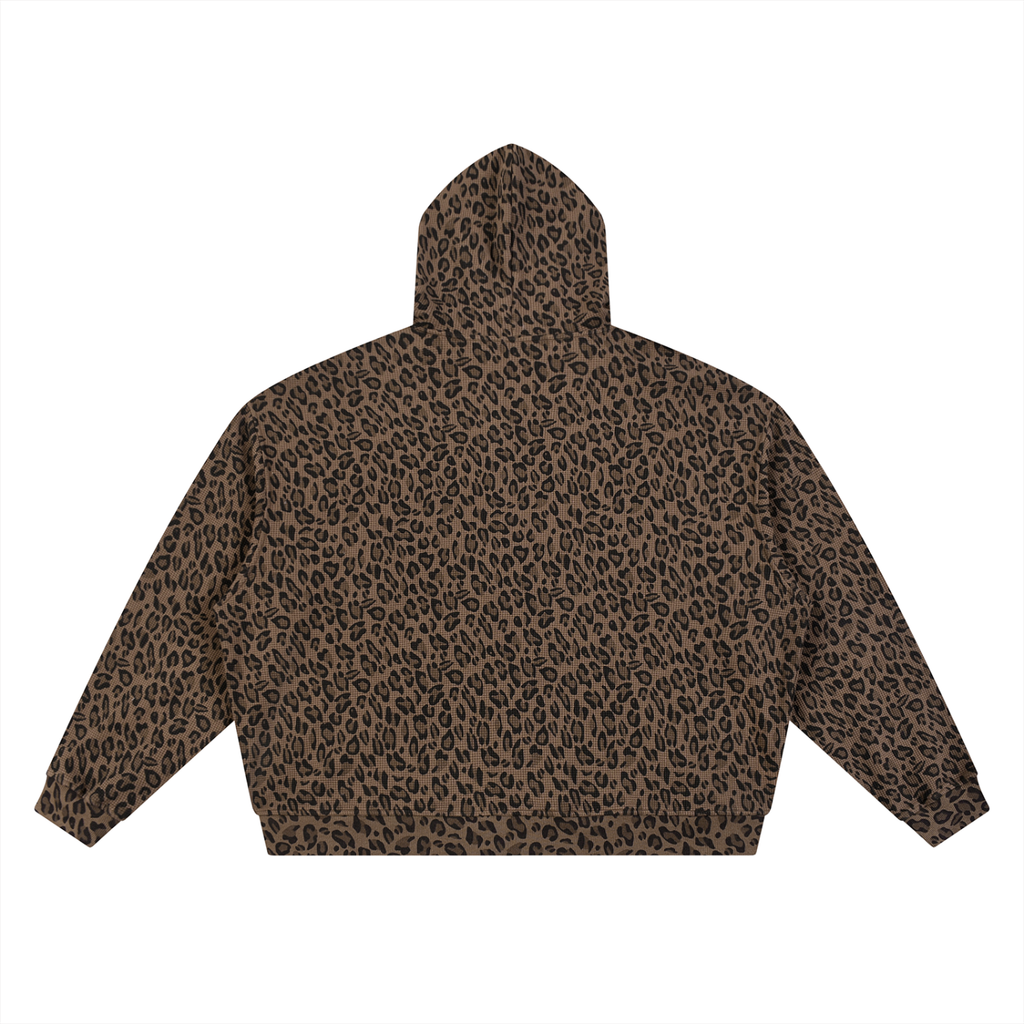 Leopard Print Waffle Full Zip Hoodie