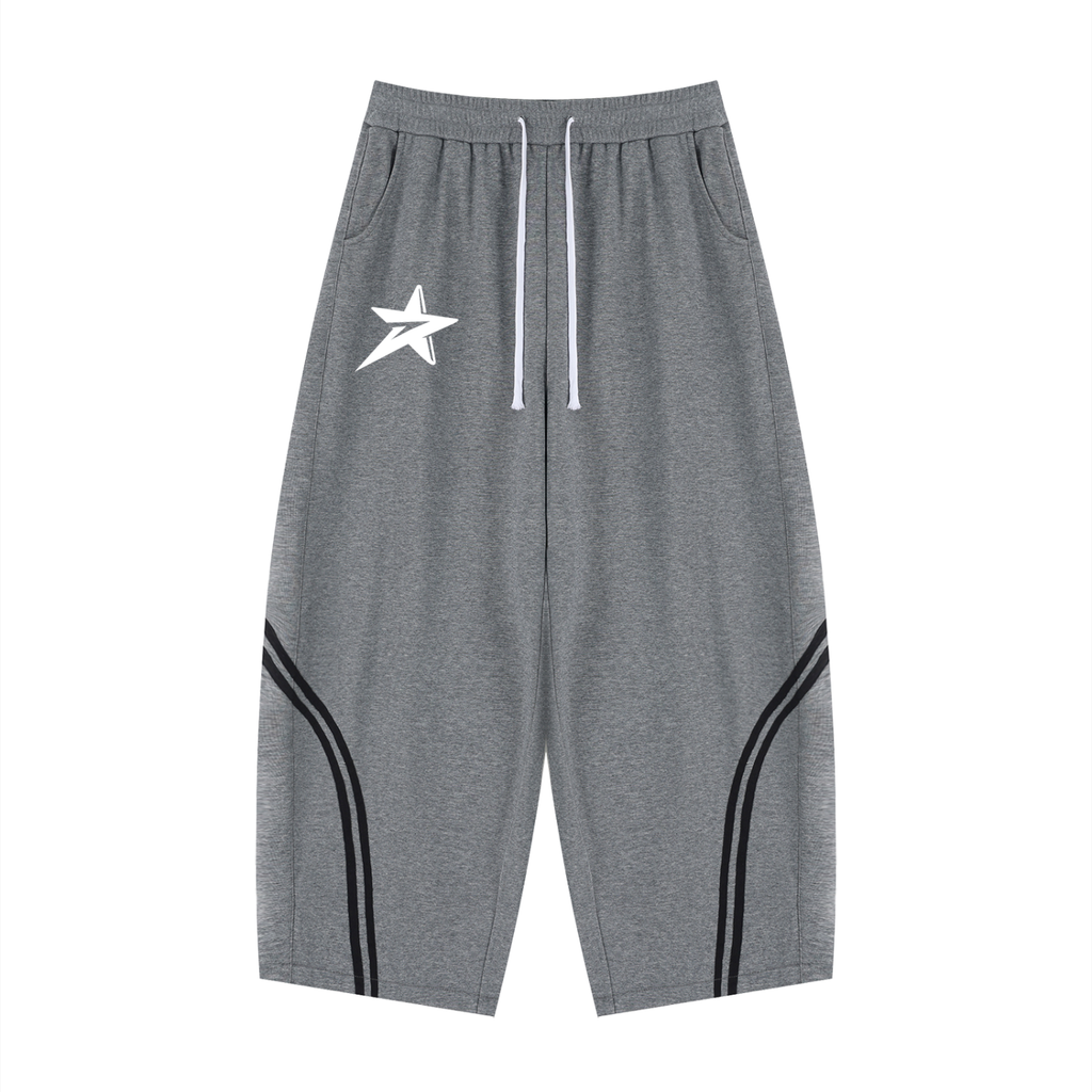 Gray sweatpants with a star logo on a white background